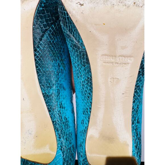 Miu Miu Teal Snakeskin Embossed Leather Peep Toe pump size 37 - Picture 5 of 11